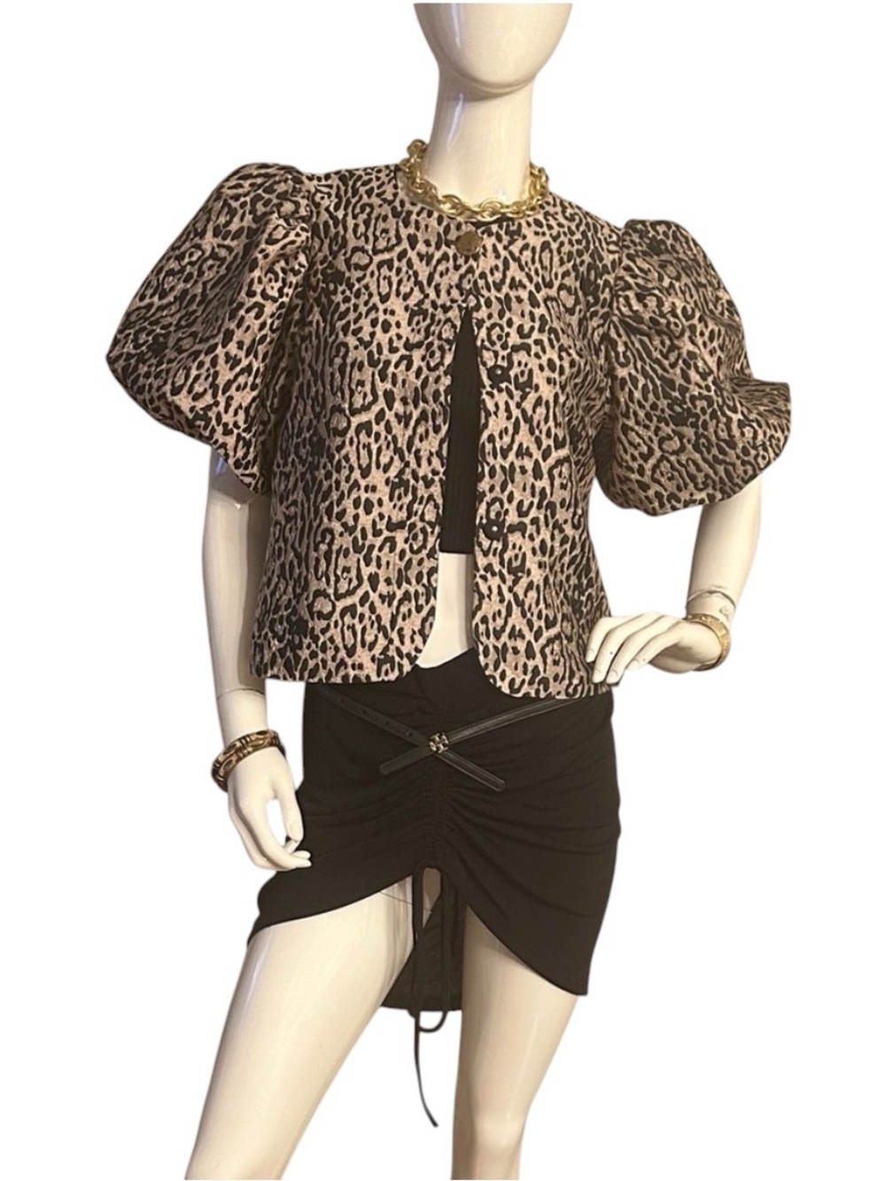 H&M Leopard Print Puff Sleeve Pea Coat - Picture 11 of 13